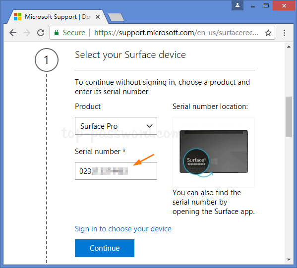 Enter Surface Pro serial number