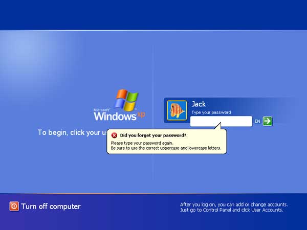 inicio de sesión de administrador en Windows XP