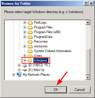 Browse for Windows folder