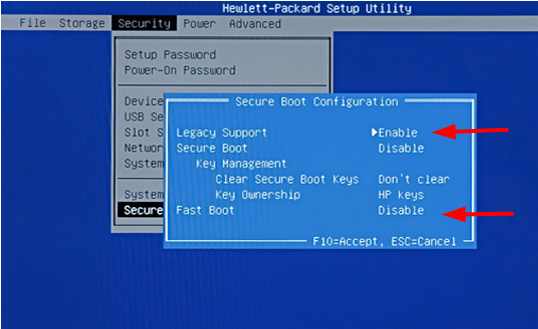 HP Legacy Boot Support