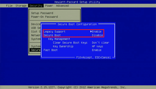 Disable HP Secure Boot