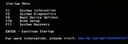 HP Startup Menu