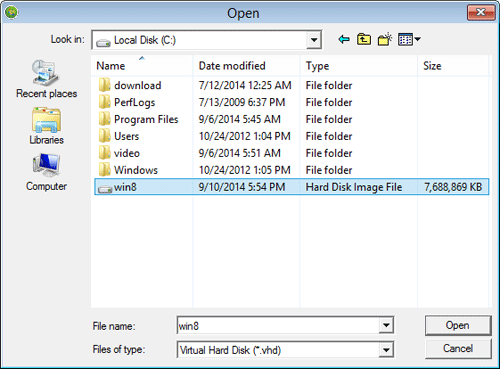 Locate VHD or VHDX file