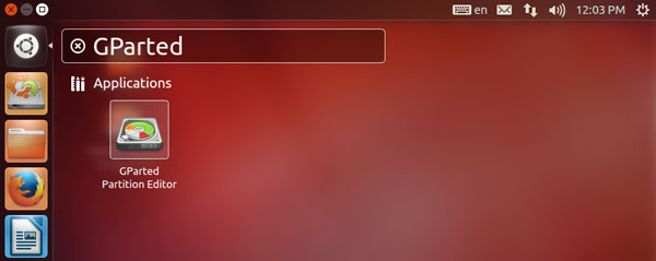 Search GParted in Ubuntu