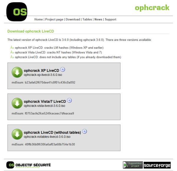 Ophcrack download usb