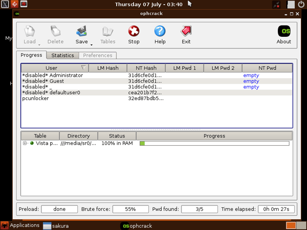 Ophcrack Windows Vista Anleitung
