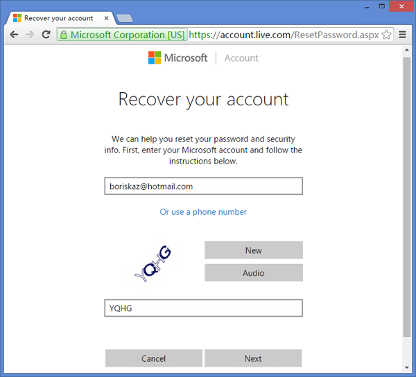 live.com forgot my password