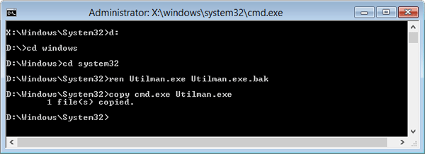 Replace the Utilman.exe