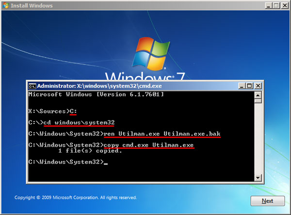 bypassing computer password windows 7