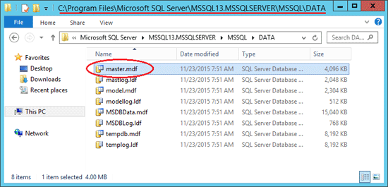 SQL Server master database