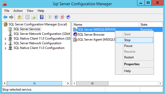 Stop SQL Server service