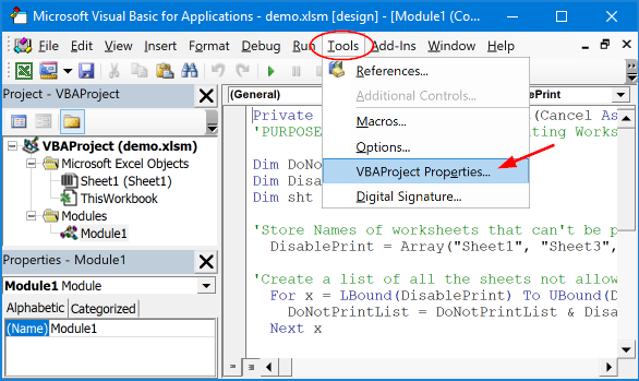 open password protected vba project excel