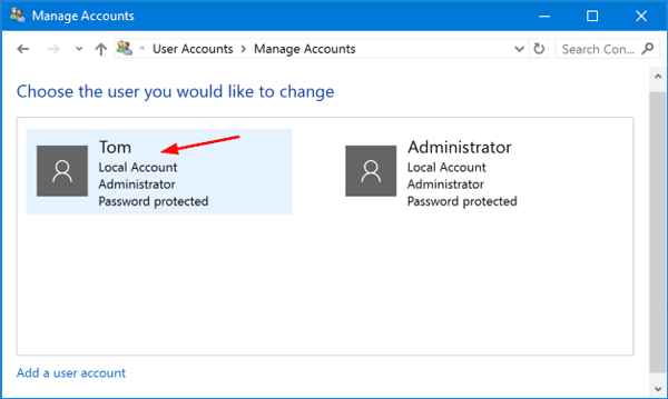 change a windows account password