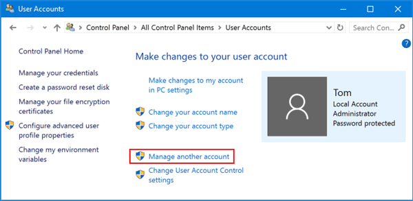 changing administrator in windows 10