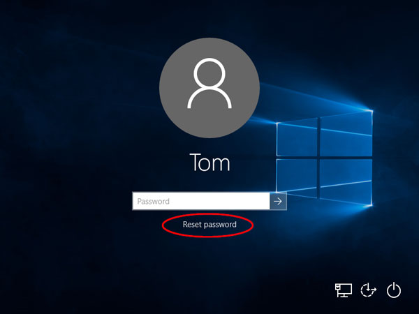 Reset password link at Windows login