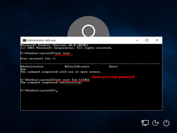 Reset forgotten password from Windows login prompt