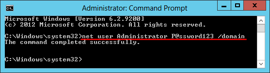 Reset domain administrator password from command line